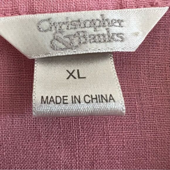 Christopher & Banks Linen Cotton Blend Pink Short Sleeve Layering Button Blouse - Picture 12 of 12